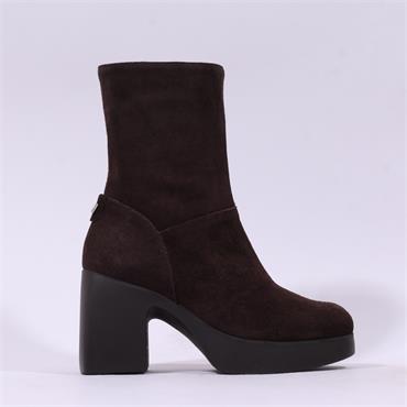 Wonders Lady Platform Block Heel Boot - Brown Suede